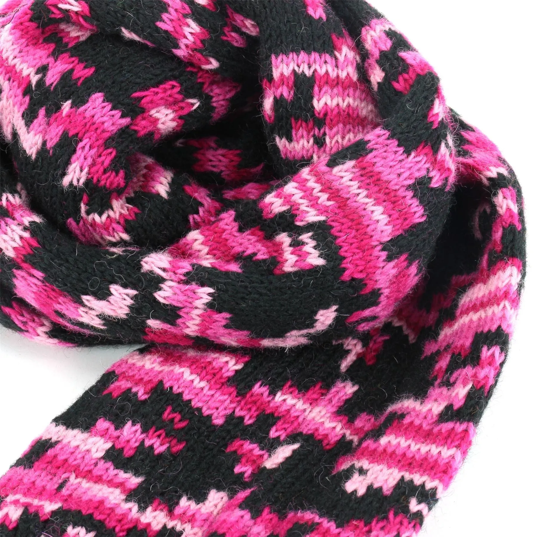 Chunky Wool Knit Scarf - Pink Houndstooth