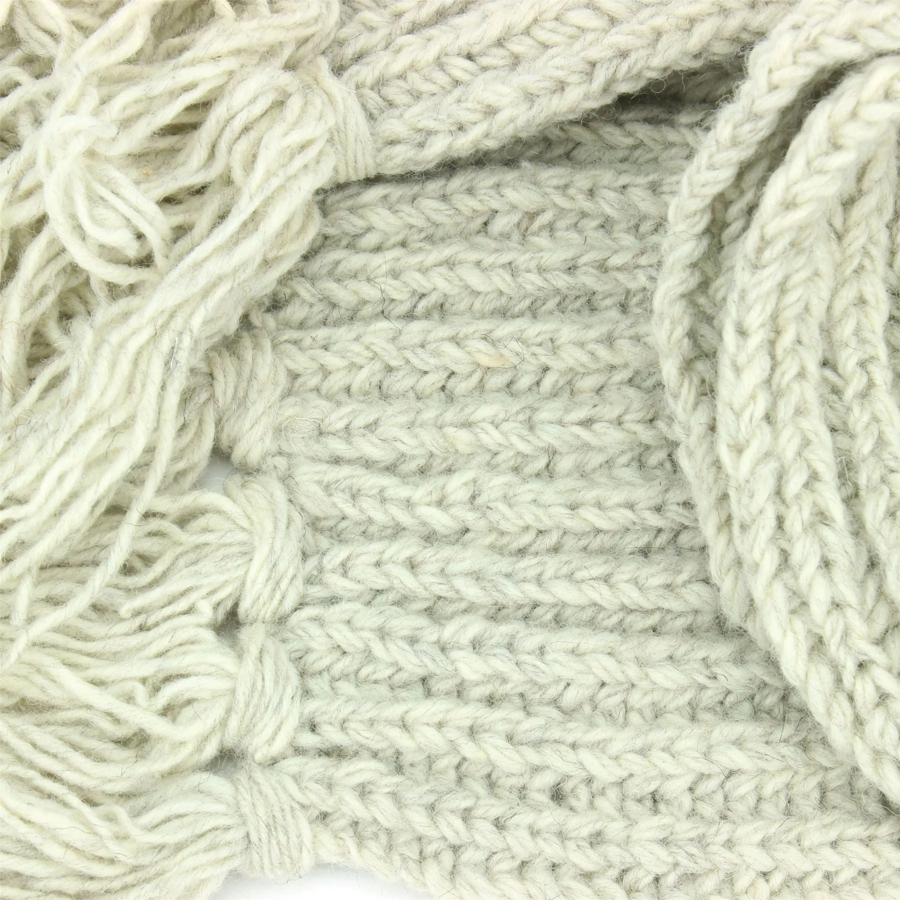 Chunky Wool Knit Scarf - Plain - Light Grey