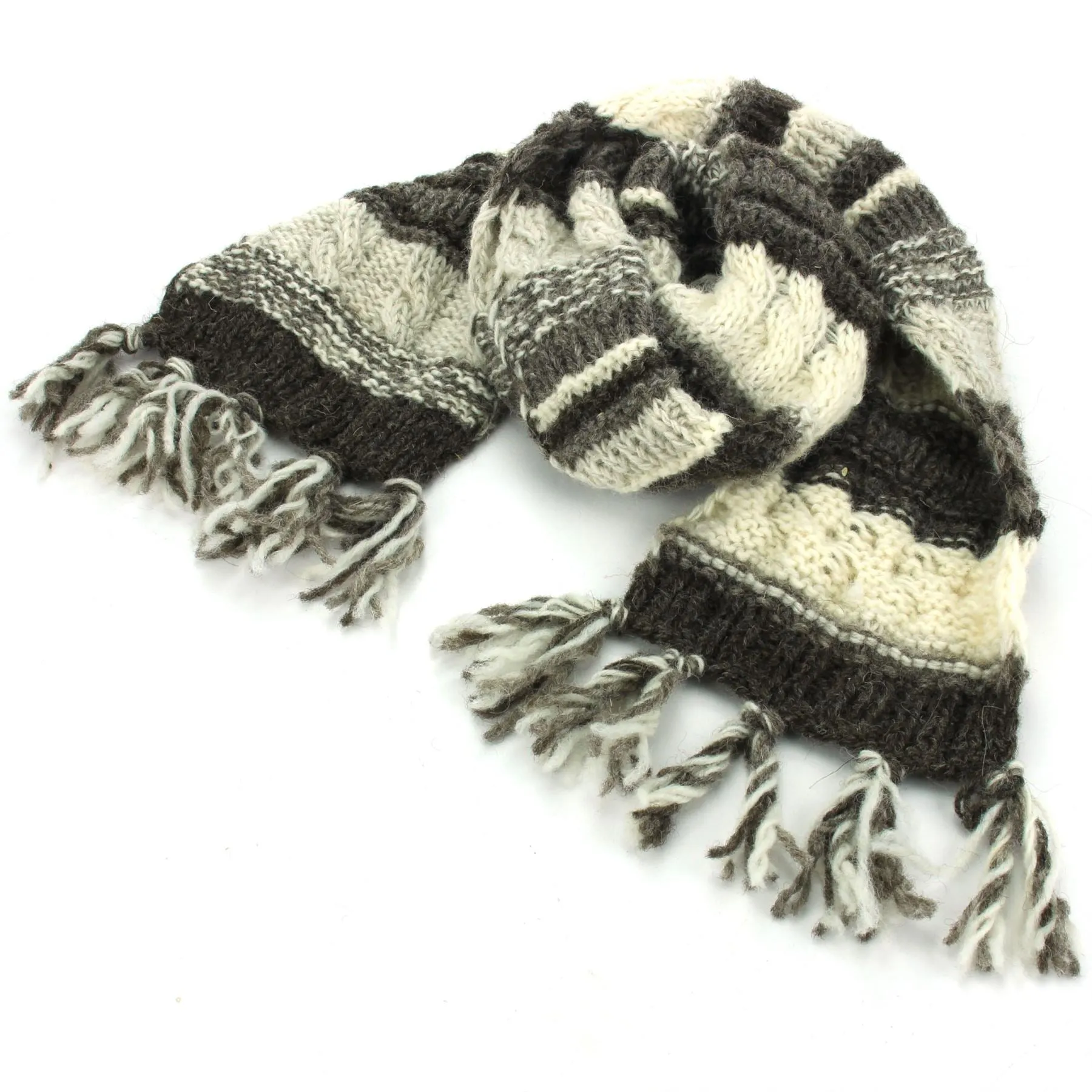 Chunky Wool Knit Scarf - Stripe Natural