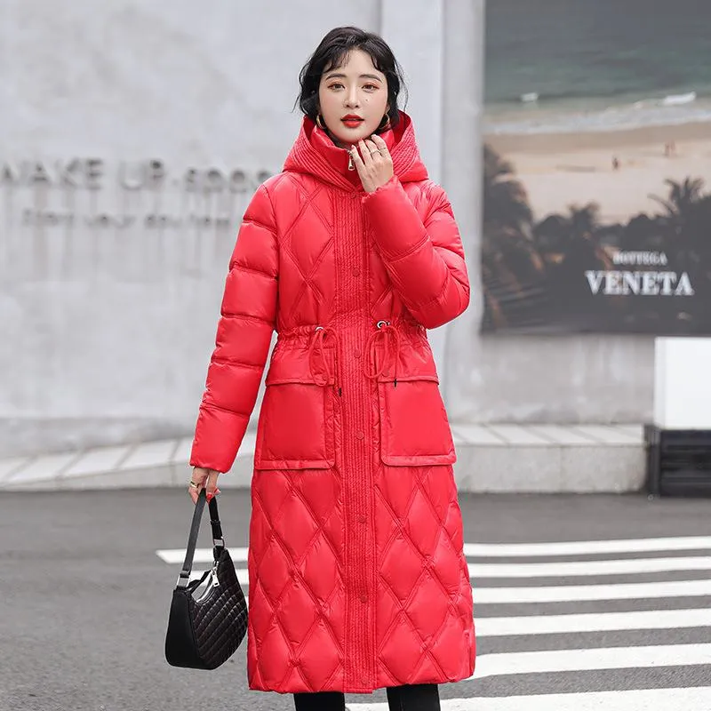 Cinched Waist Windproof Quilted Puffer Coat