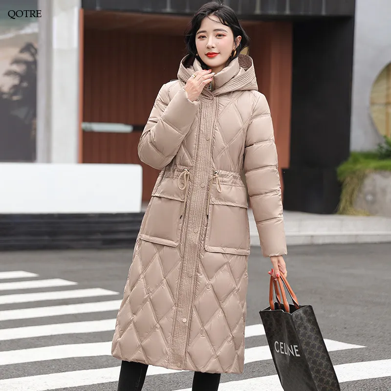 Cinched Waist Windproof Quilted Puffer Coat