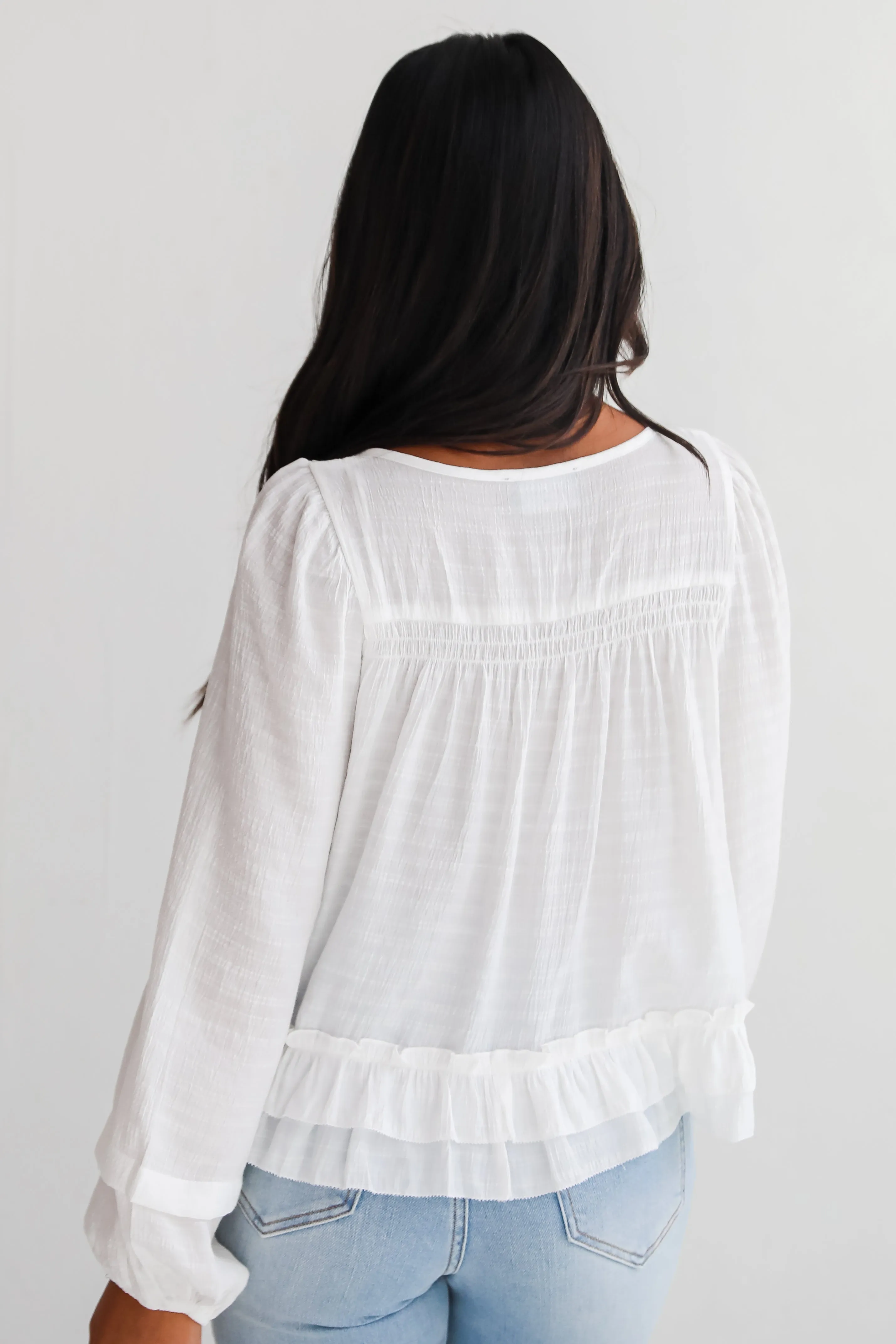 Composed Personality White Ruffle Blouse