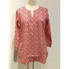 Cotton Tunic Top in Geo Red Floral