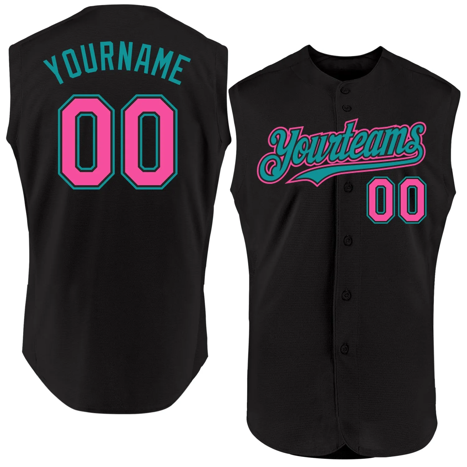 Custom Black Pink-Teal Authentic Sleeveless Baseball Jersey