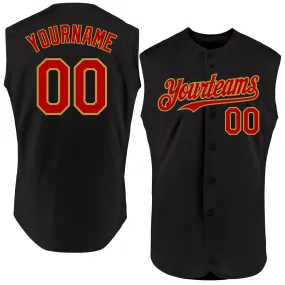 Custom Black Red-Old Gold Authentic Sleeveless Baseball Jersey