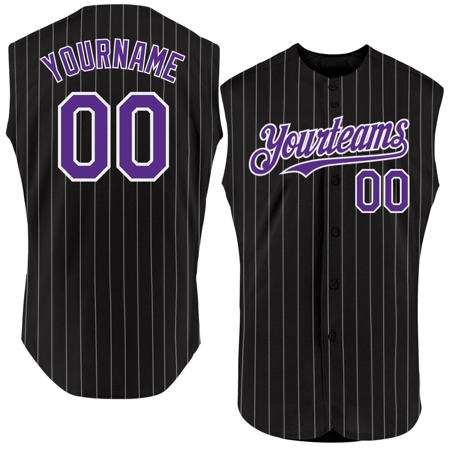 Custom Black White Pinstripe Royal Authentic Sleeveless Baseball Jersey