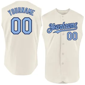 Custom Cream Light Blue-Navy Authentic Sleeveless Baseball Jersey