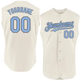 Custom Cream Light Blue-Steel Gray Authentic Sleeveless Baseball Jersey