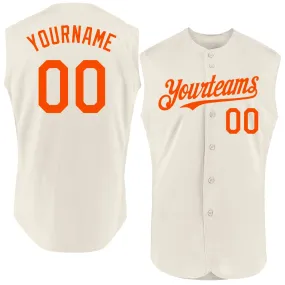 Custom Cream Orange Authentic Sleeveless Baseball Jersey