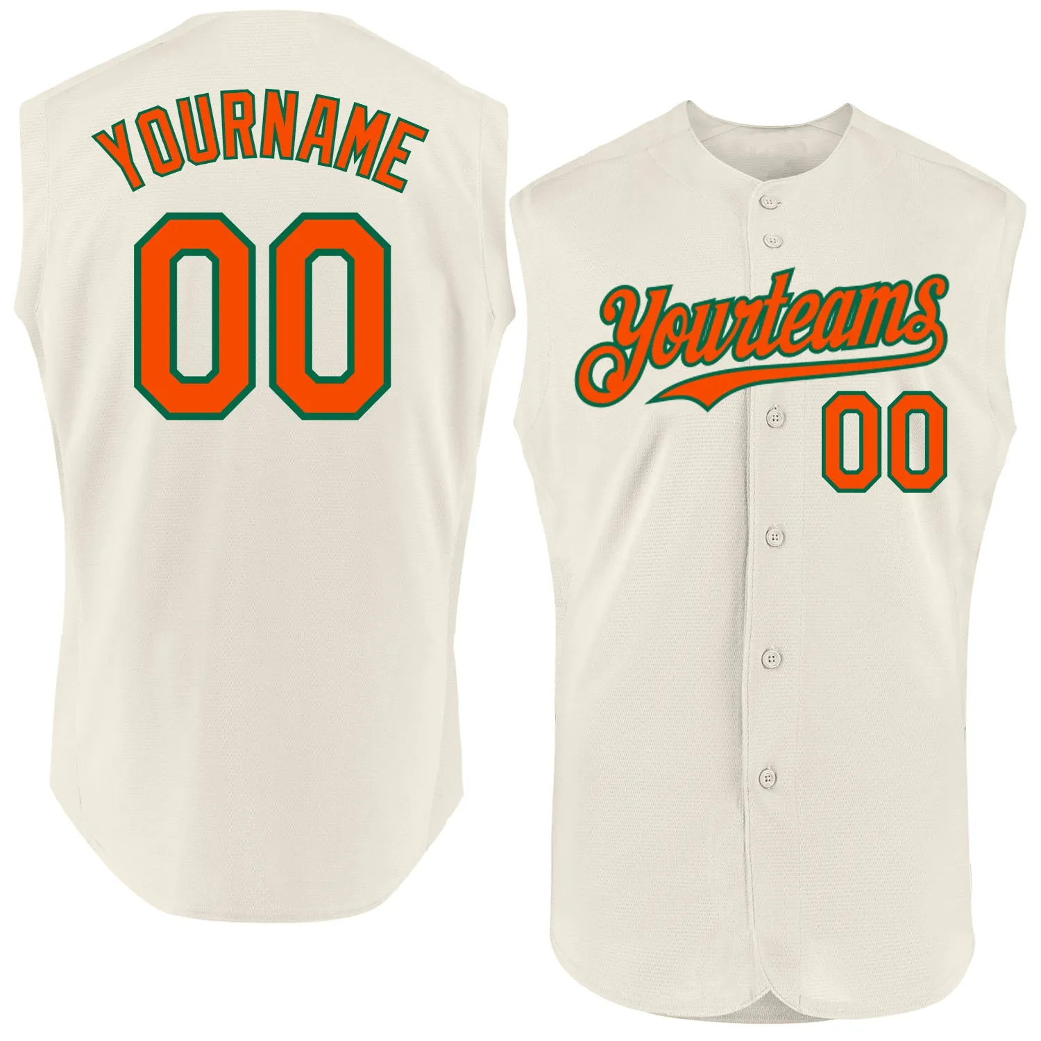 Custom Cream Orange-Kelly Green Authentic Sleeveless Baseball Jersey