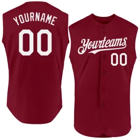 Custom Crimson White Authentic Sleeveless Baseball Jersey