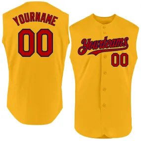 Custom Gold Red-Navy Authentic Sleeveless Baseball Jersey