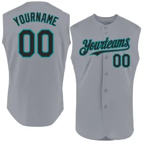 Custom Gray Black-Teal Authentic Sleeveless Baseball Jersey