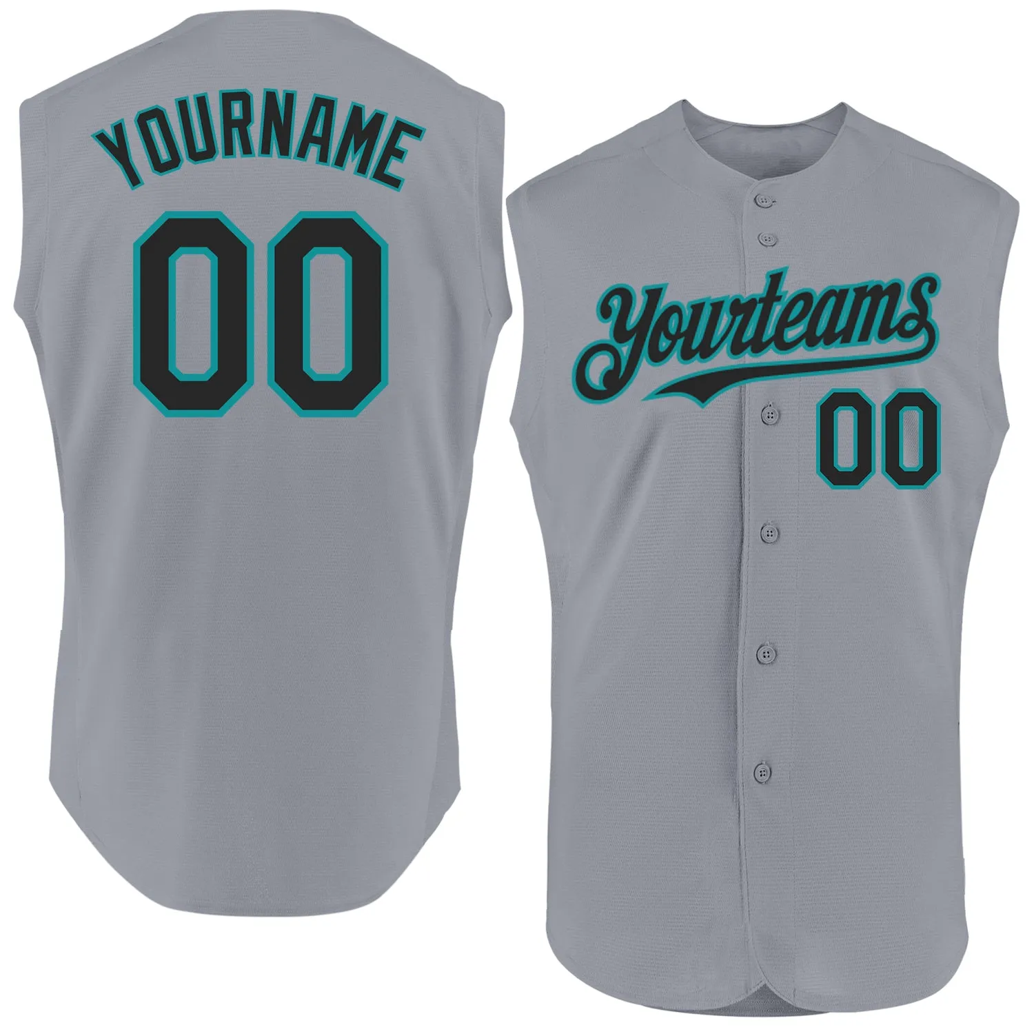 Custom Gray Black-Teal Authentic Sleeveless Baseball Jersey