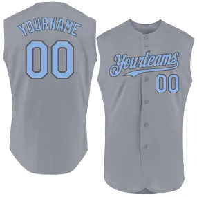 Custom Gray Light Blue-Steel Gray Authentic Sleeveless Baseball Jersey