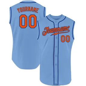 Custom Light Blue Orange-Royal Authentic Sleeveless Baseball Jersey