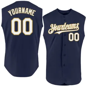 Custom Navy White-Old Gold Authentic Sleeveless Baseball Jersey