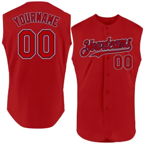 Custom Red Navy-Gray Authentic Sleeveless Baseball Jersey