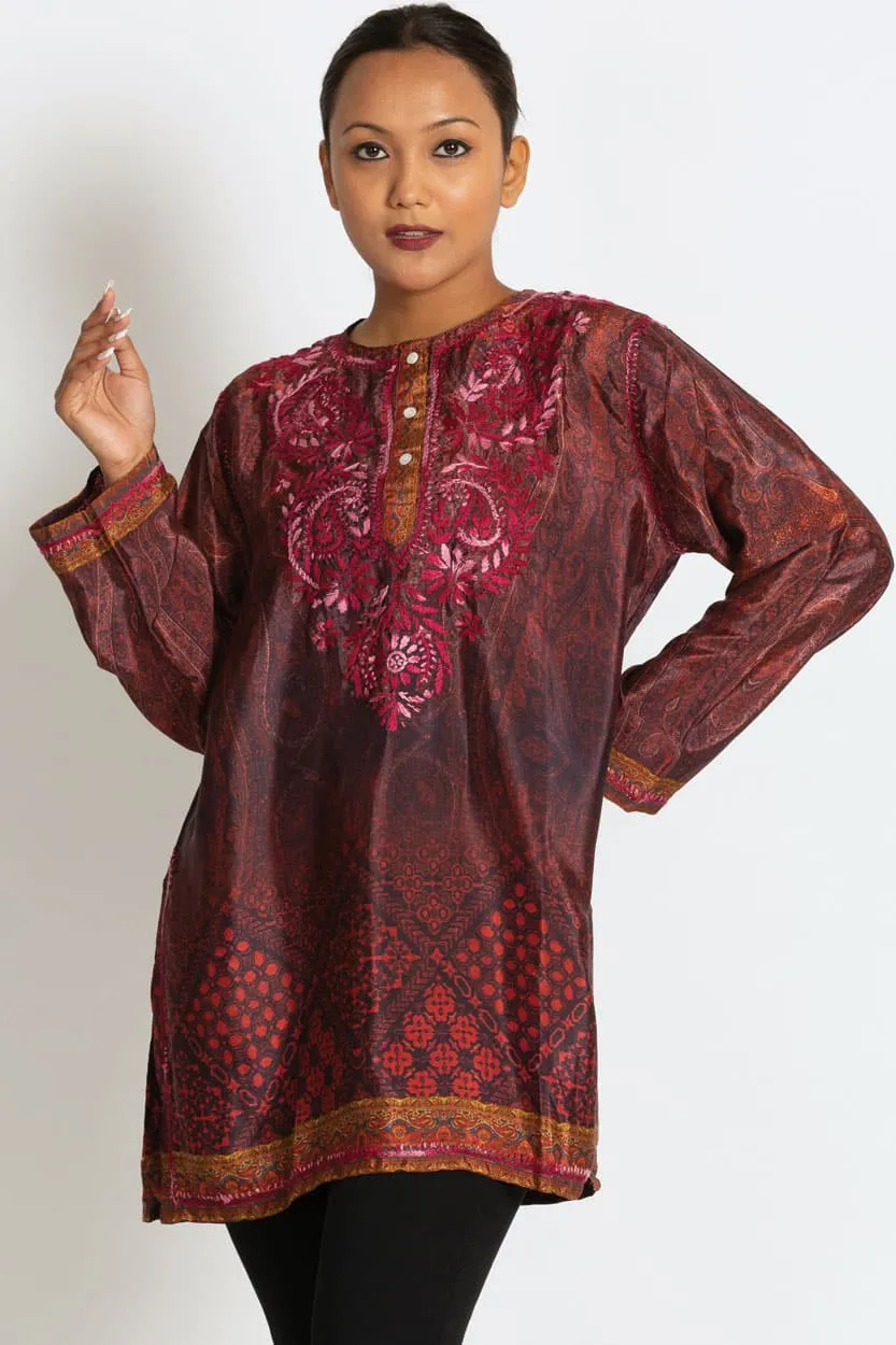 Deena Burgundy Silk Tunic Top