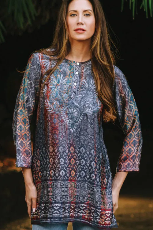 Deena Steel Blue Embroidered Tunic