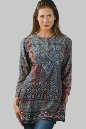 Deena Steel Blue Embroidered Tunic