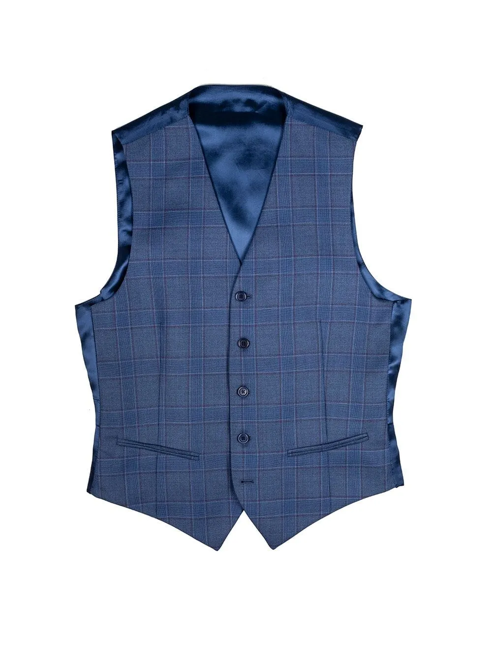 Deep Blue Plaid Check Slim Fit Three Piece Suit Blue