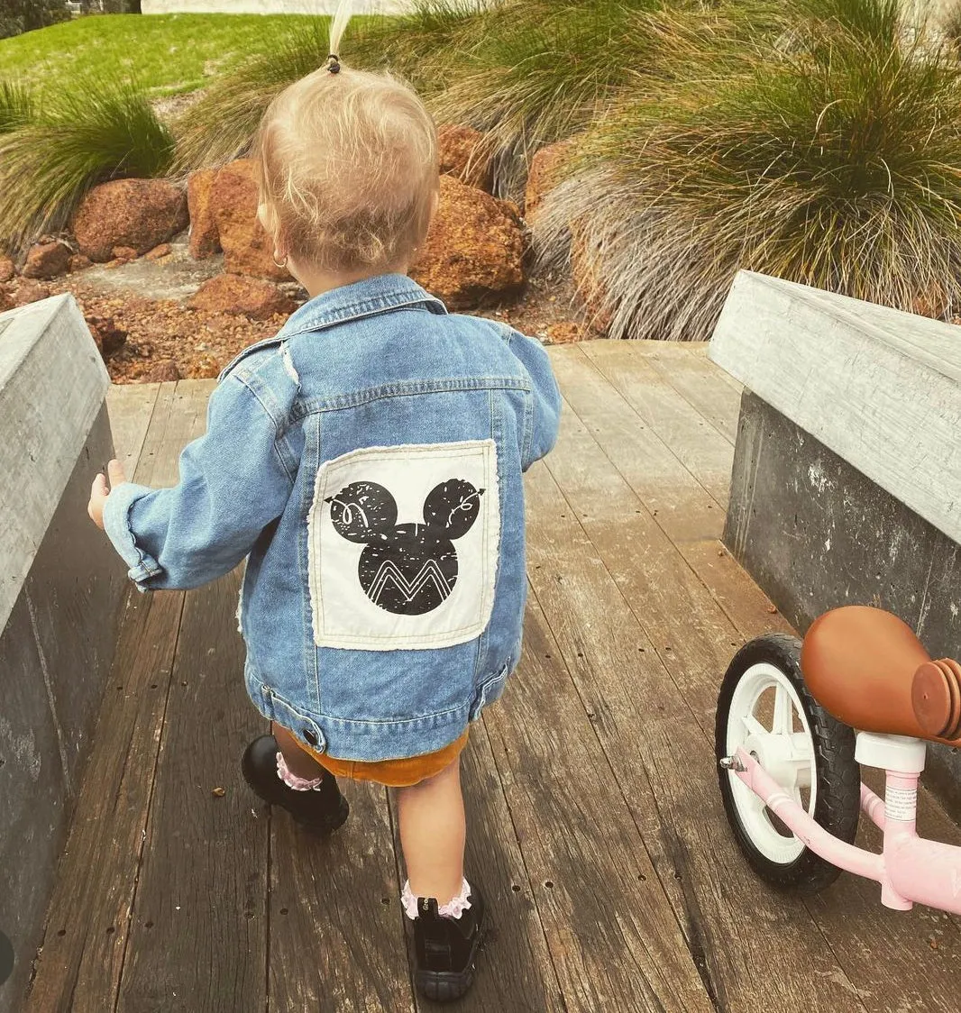 Denim Mickey Mouse Jacket - Baby Denim Mickey Jacket, Patchwork Mouse Ears