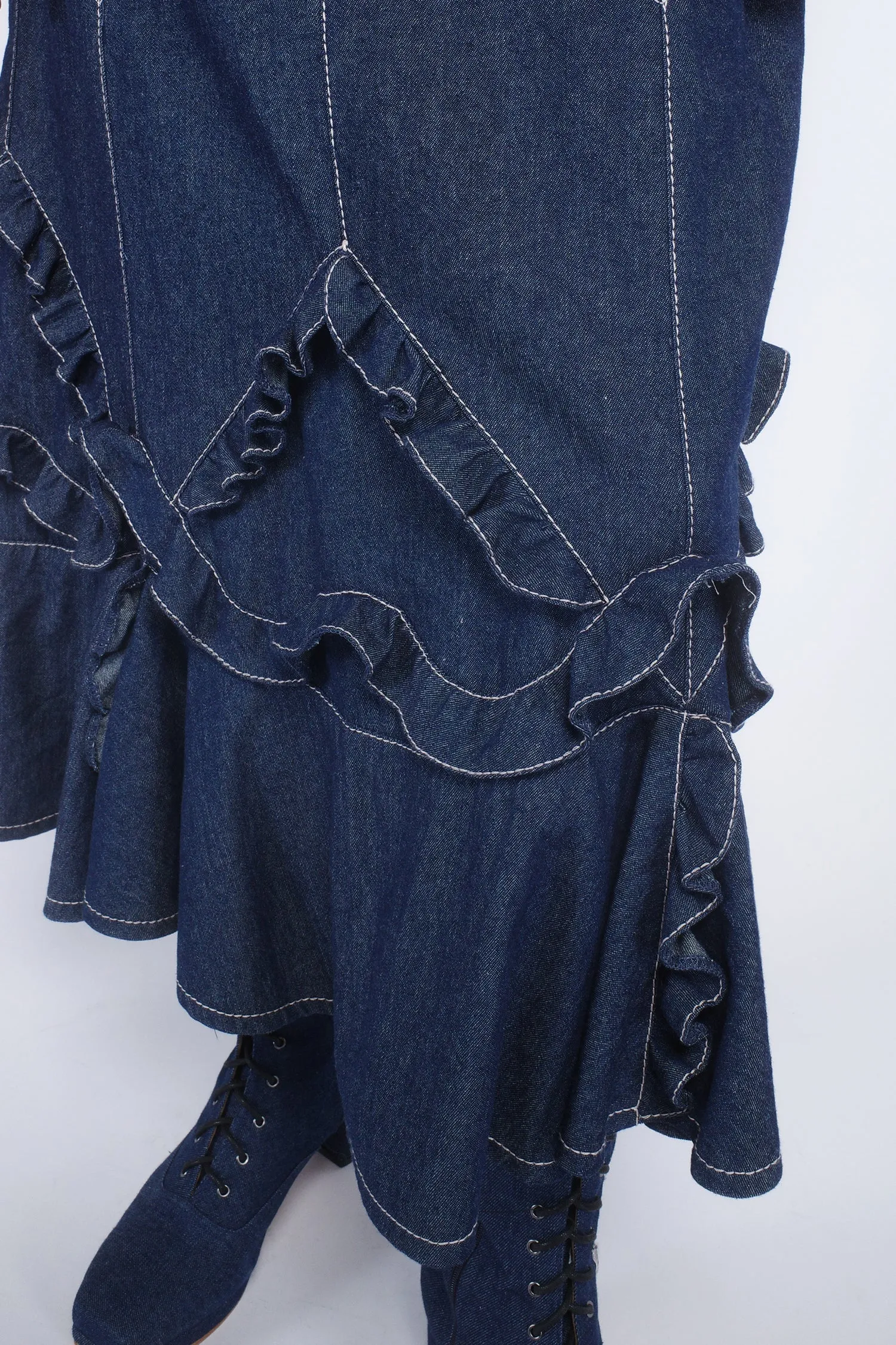 Denim Ruffle Maxi Skirt