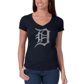 Detroit Tigers 47 Brand Women V-Neck Navy Scrum Classic T-Shirt