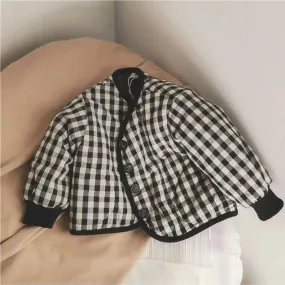 Elegant Cotton-padded All-matching Children's Baby girl Plaid Jacket top