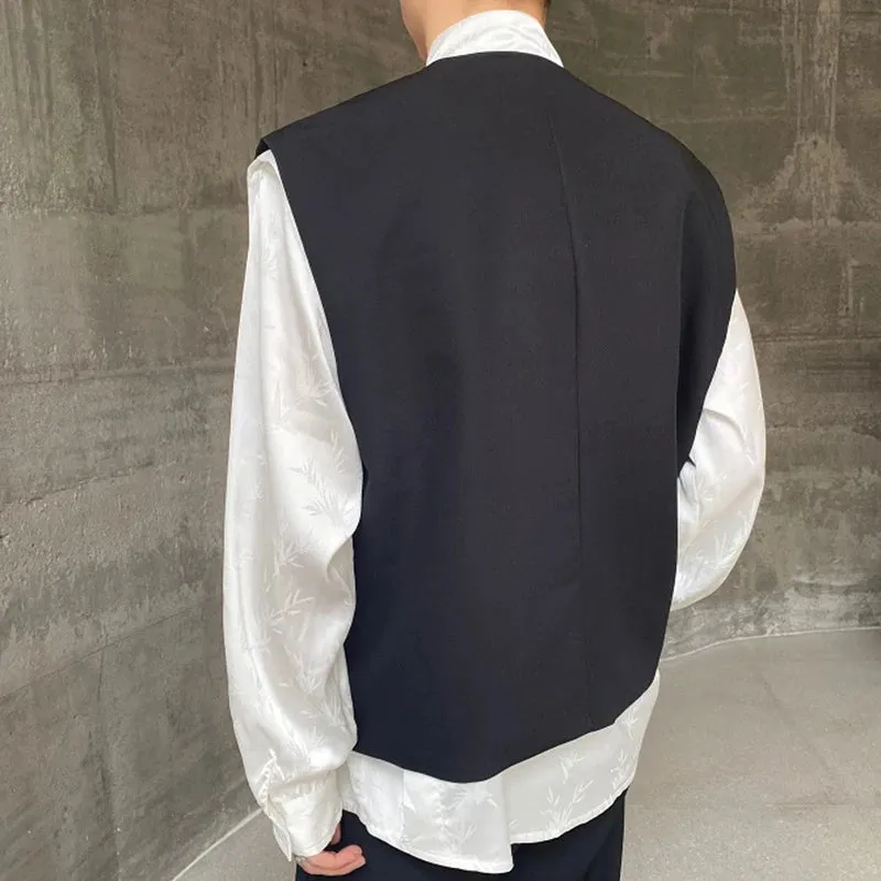 Embroidery Men's Vest New Chinese Style Round Neck Contrast Color Zipper Male Waistcoat Retro Spring Stylish 9C4567