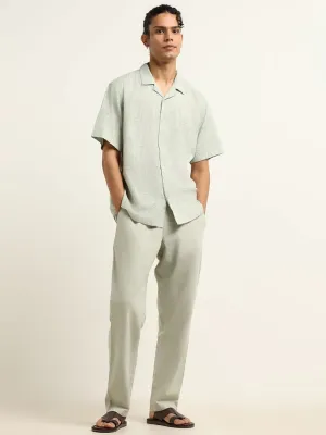 ETA Pista Green Self-Patterned Cotton Relaxed Fit Chinos