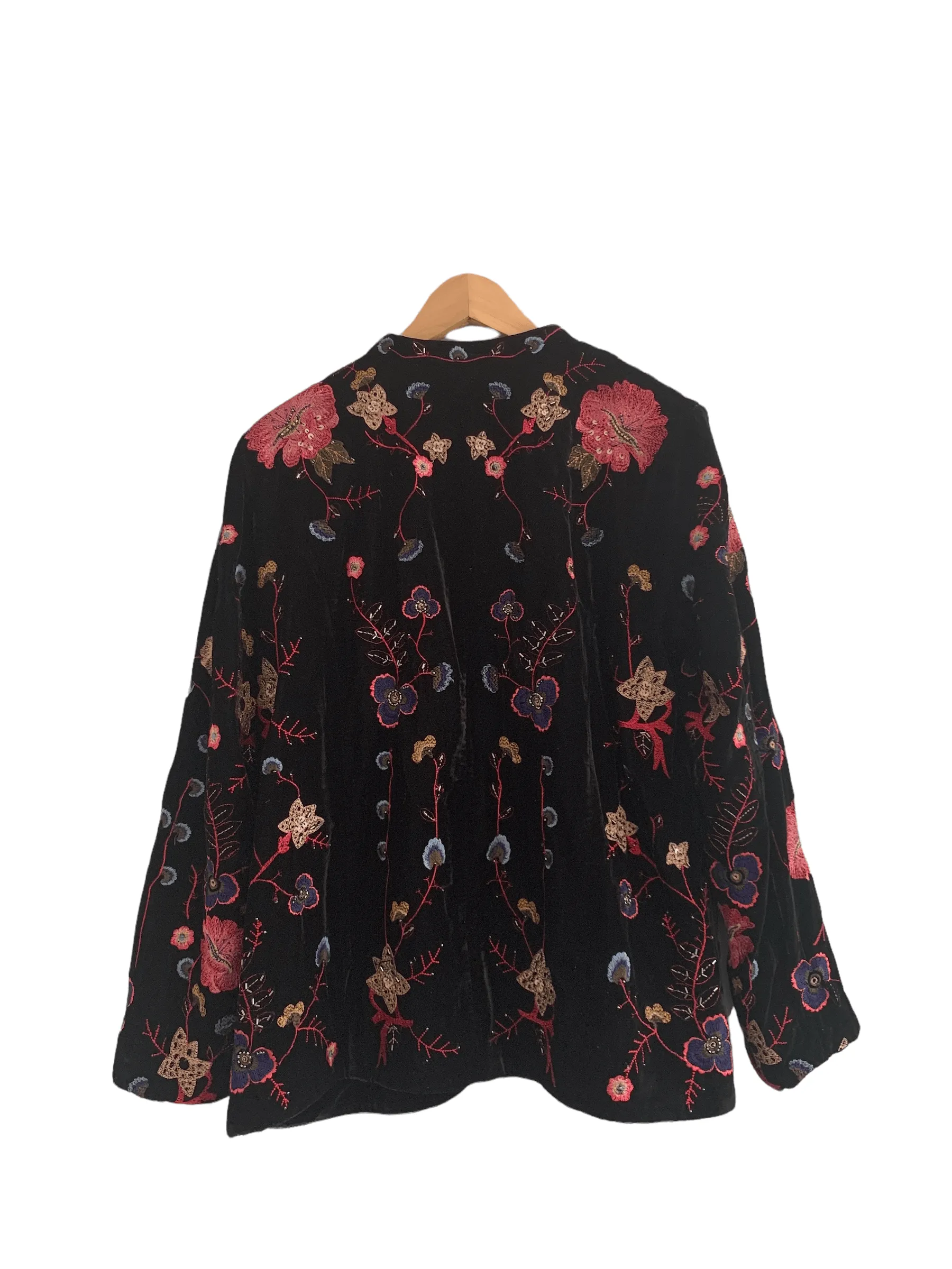 Ett:twa by Anthropologie Embellished and Embroidered Jacket Black Floral Detail Size Large