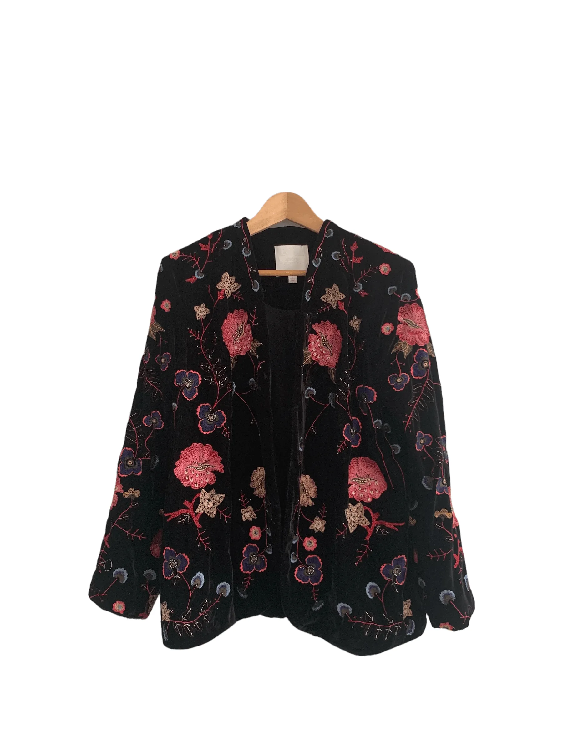 Ett:twa by Anthropologie Embellished and Embroidered Jacket Black Floral Detail Size Large