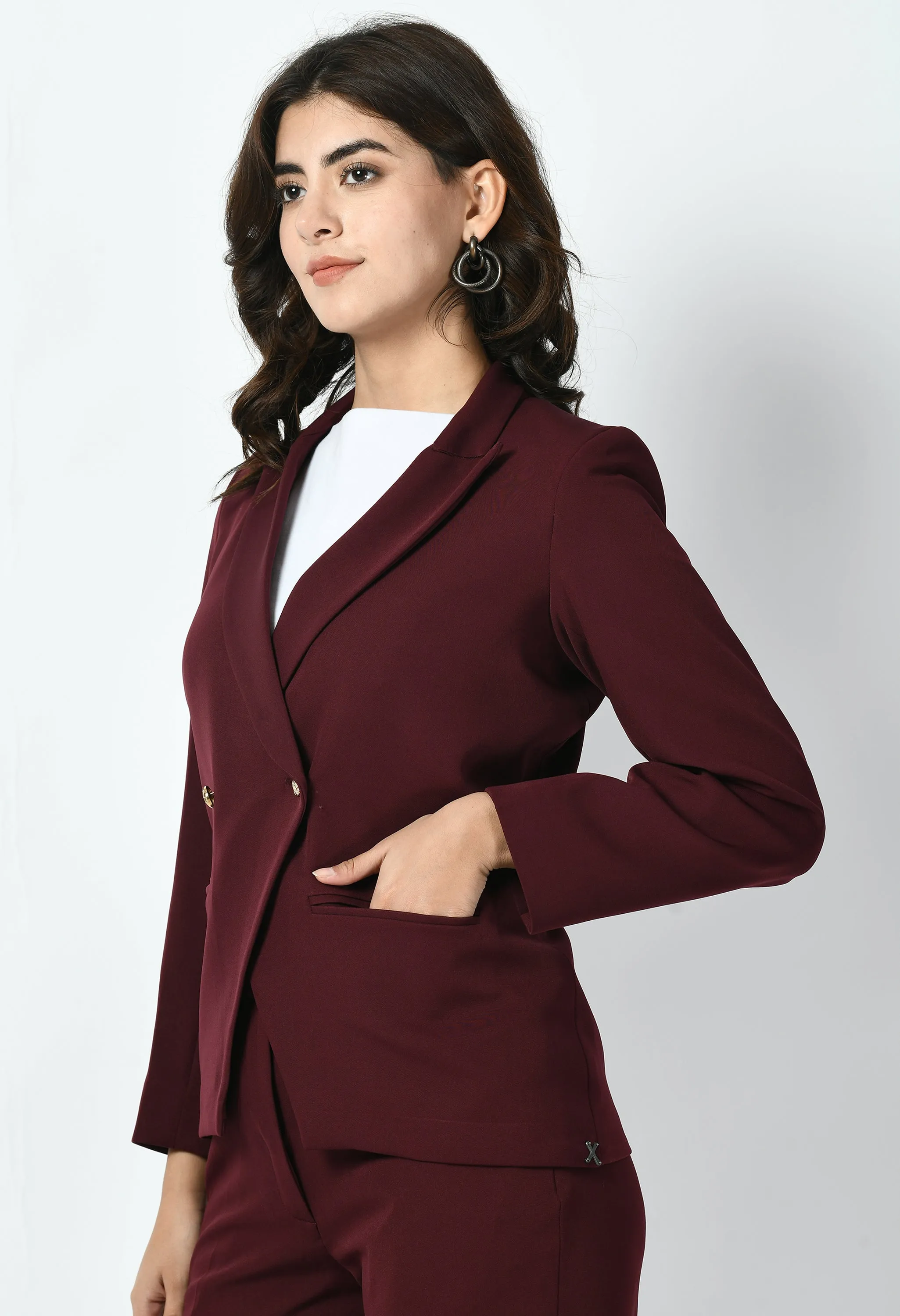 Exude Vitality Formal Blazer with Bootcut Trousers (Wine)