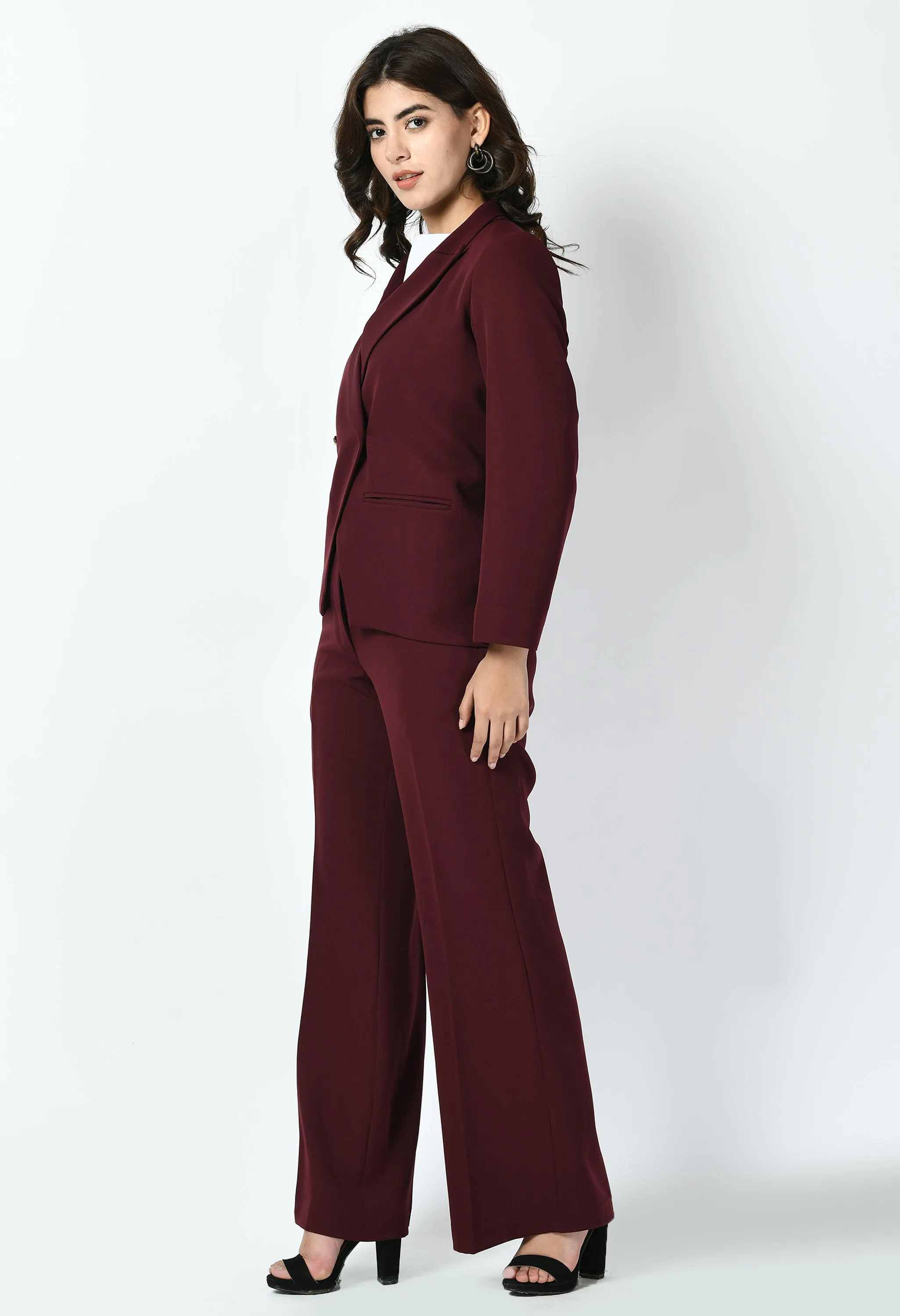 Exude Vitality Formal Blazer with Bootcut Trousers (Wine)