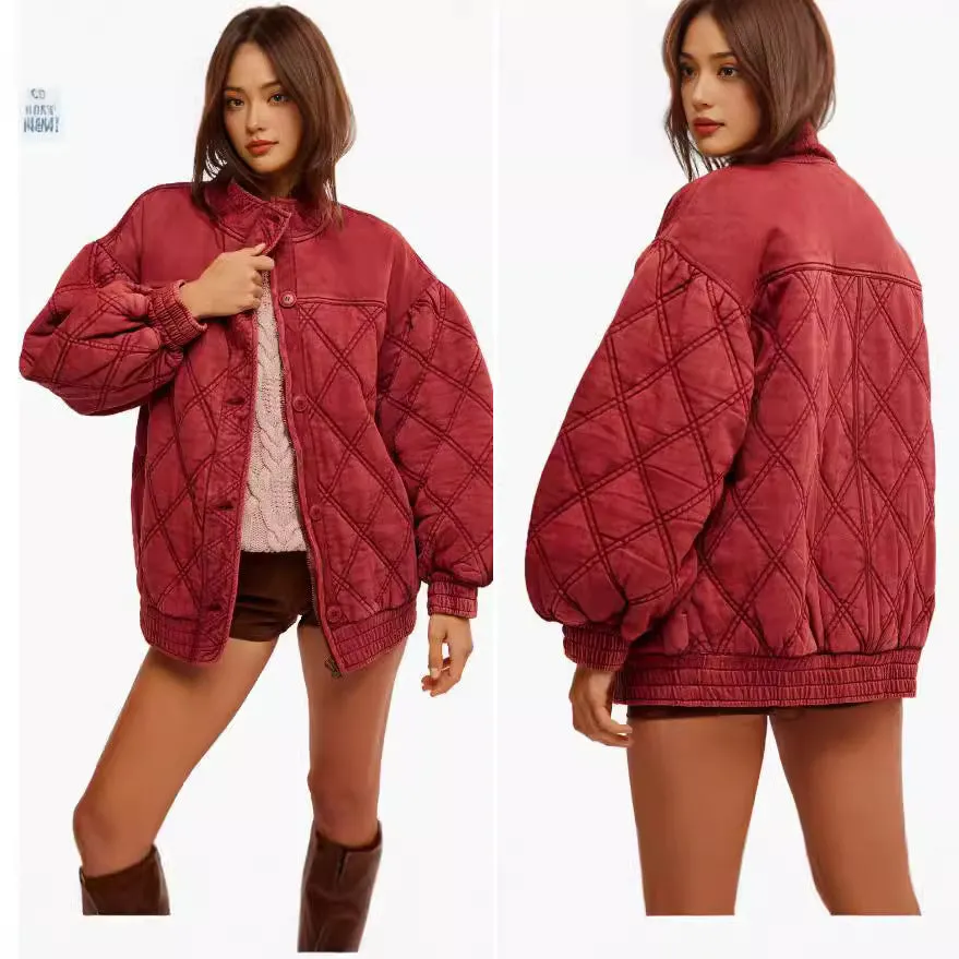 Fashionkova fall outfits 2024 2024 Autumn and Winter Rhombus Quilted Loose Jacket Fashion Cotton-Padded Coat