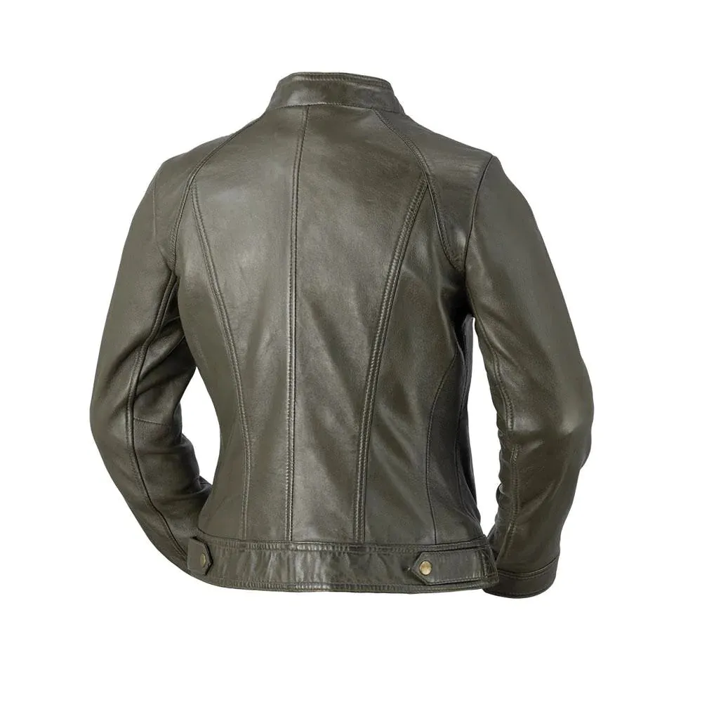 Favorite Womens Fashion Leather Jacket Army Green