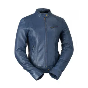 Favorite Womens Fashion Leather Jacket Blue