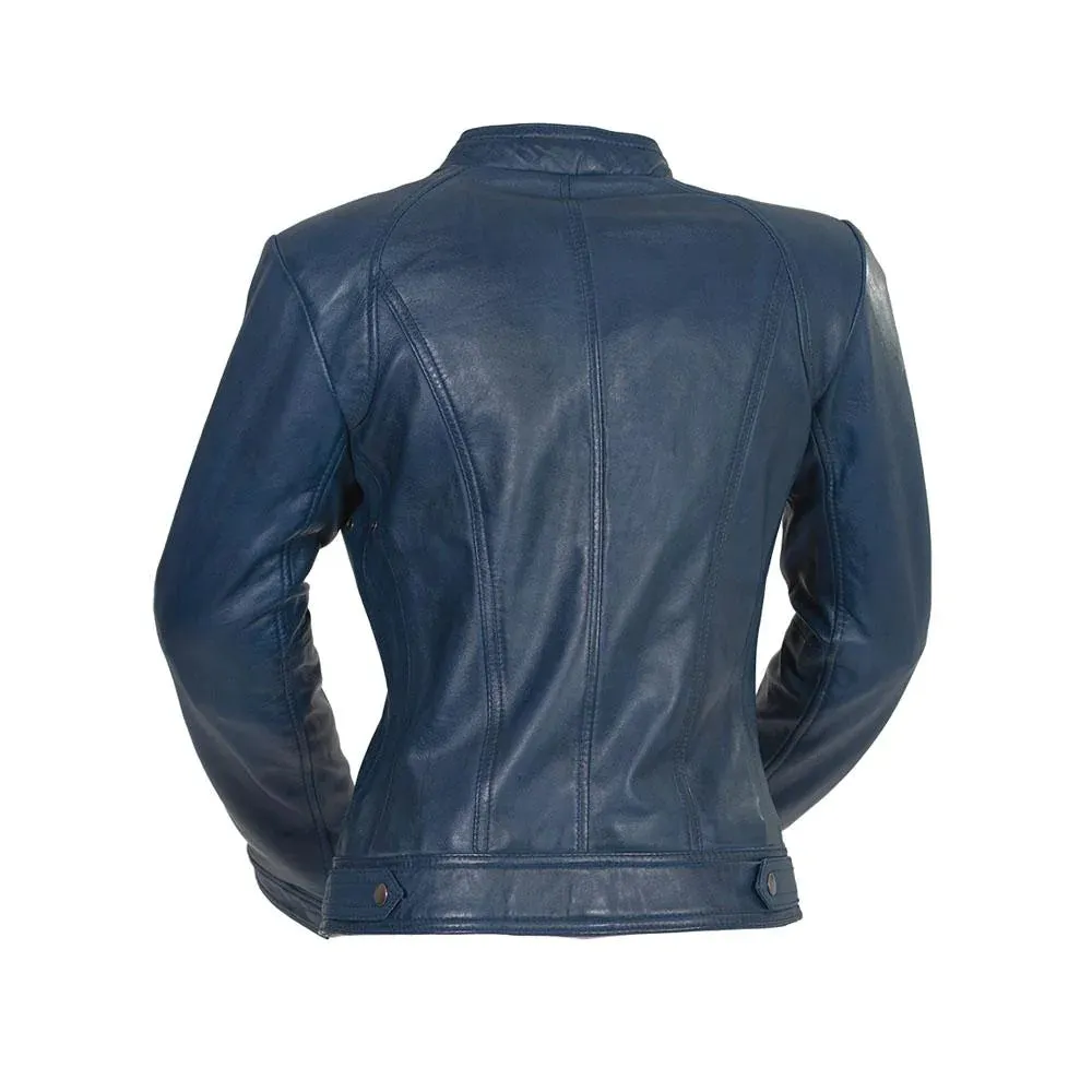 Favorite Womens Fashion Leather Jacket Blue