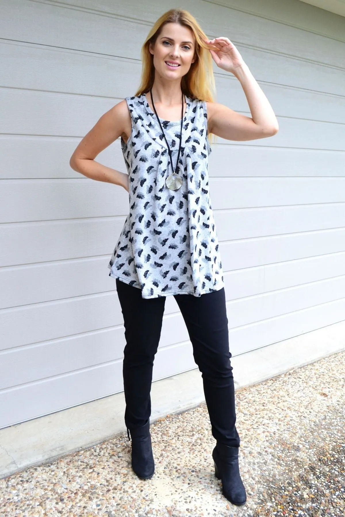 Fern Leaf Sleeveless Fleece Tunic Top