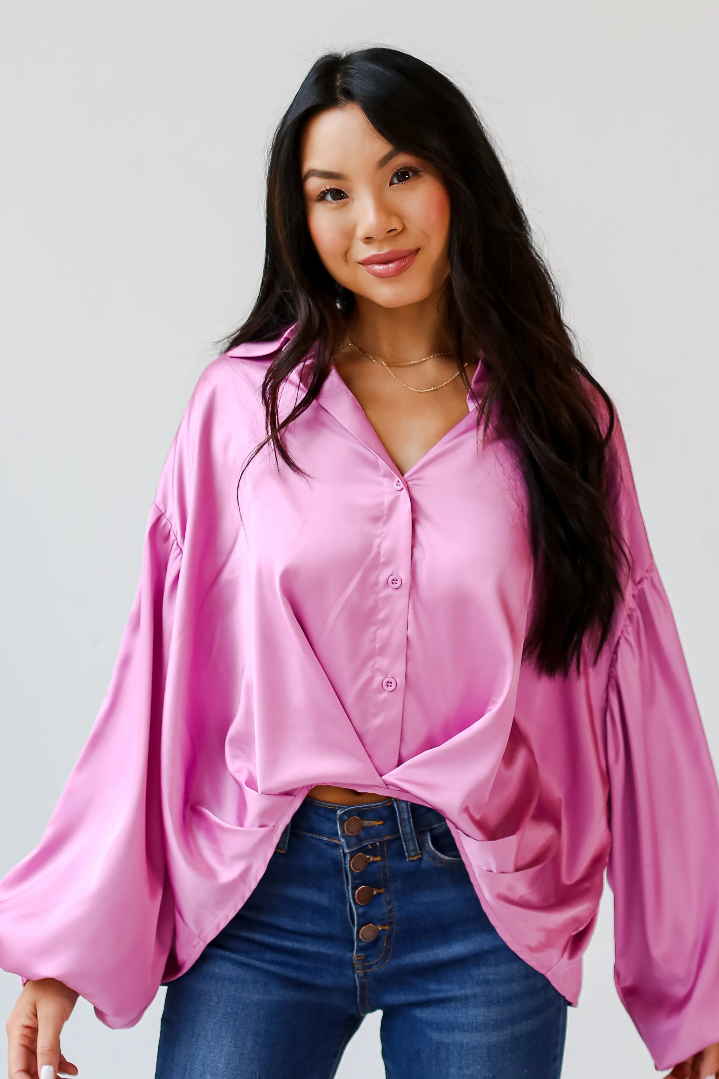 FINAL SALE - Celebrate Style Pink Satin Blouse