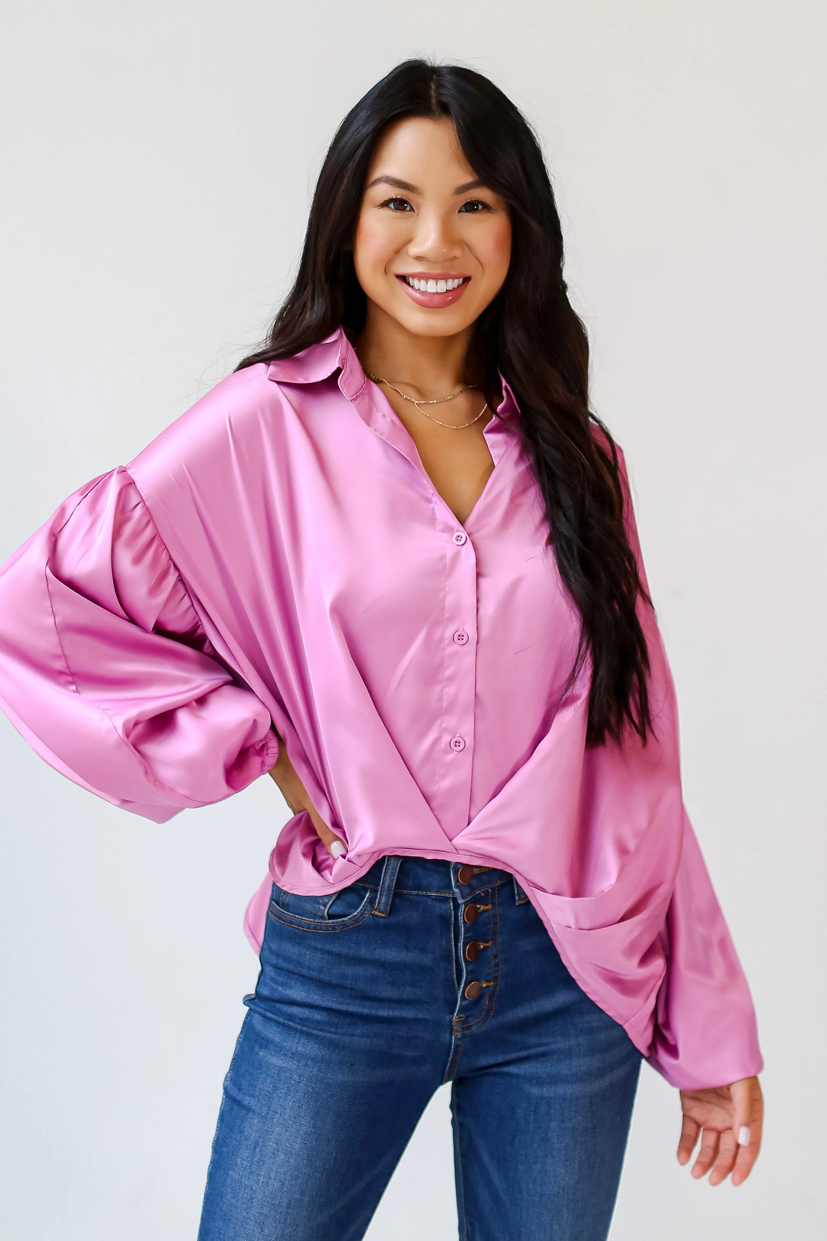 FINAL SALE - Celebrate Style Pink Satin Blouse