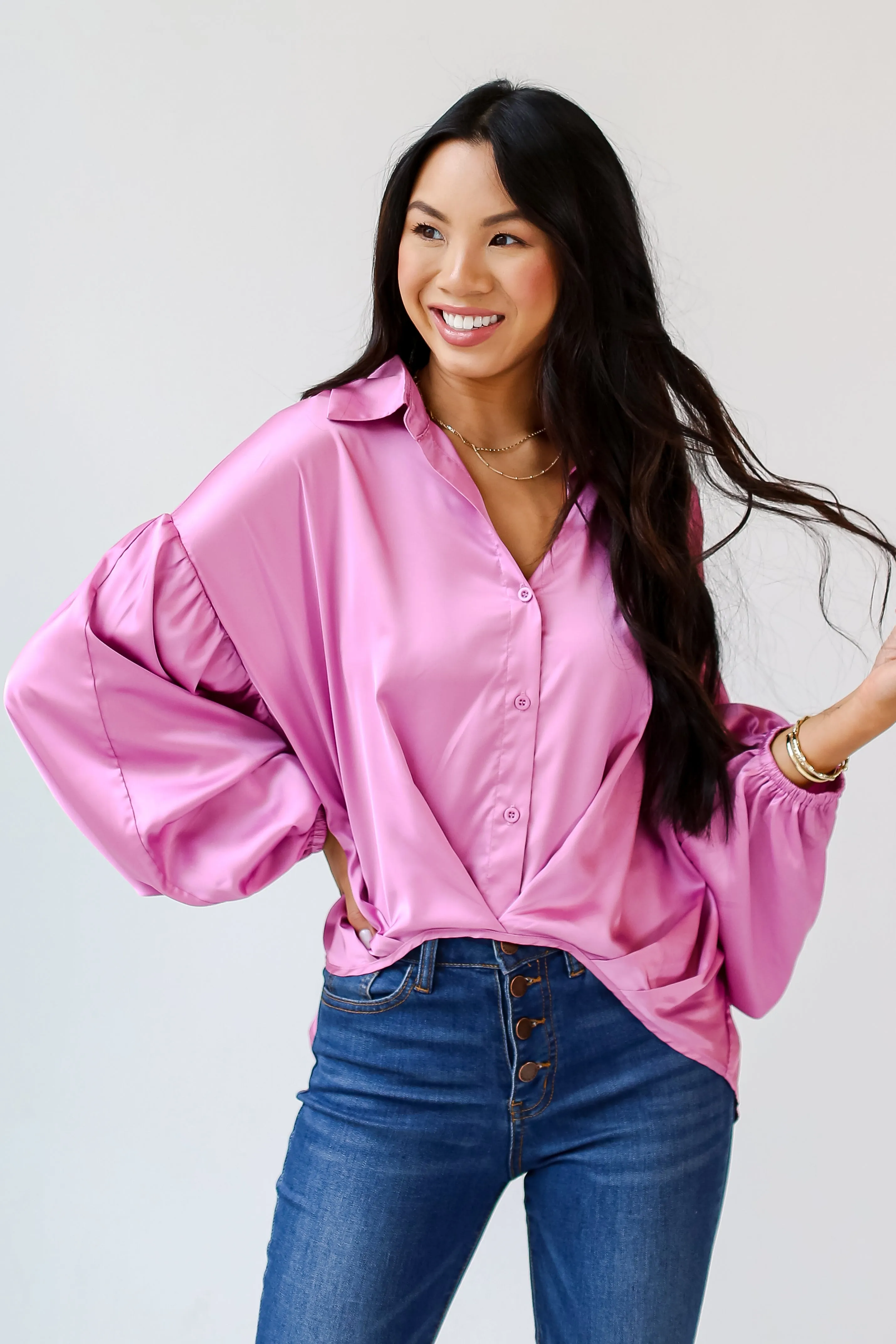 FINAL SALE - Celebrate Style Pink Satin Blouse