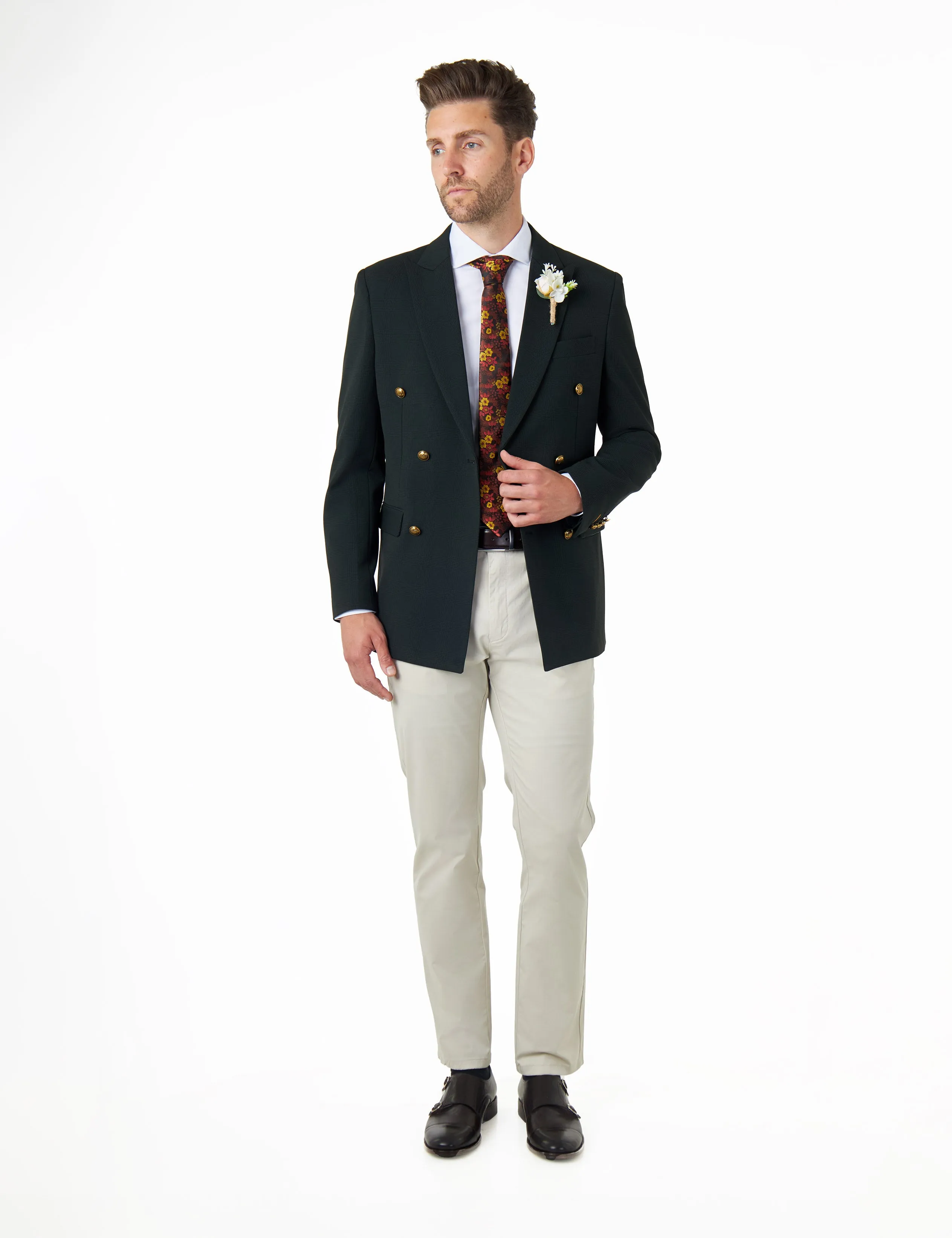 FINLEY – Green Prince of Wales Check Double Breasted Jacket with Chino