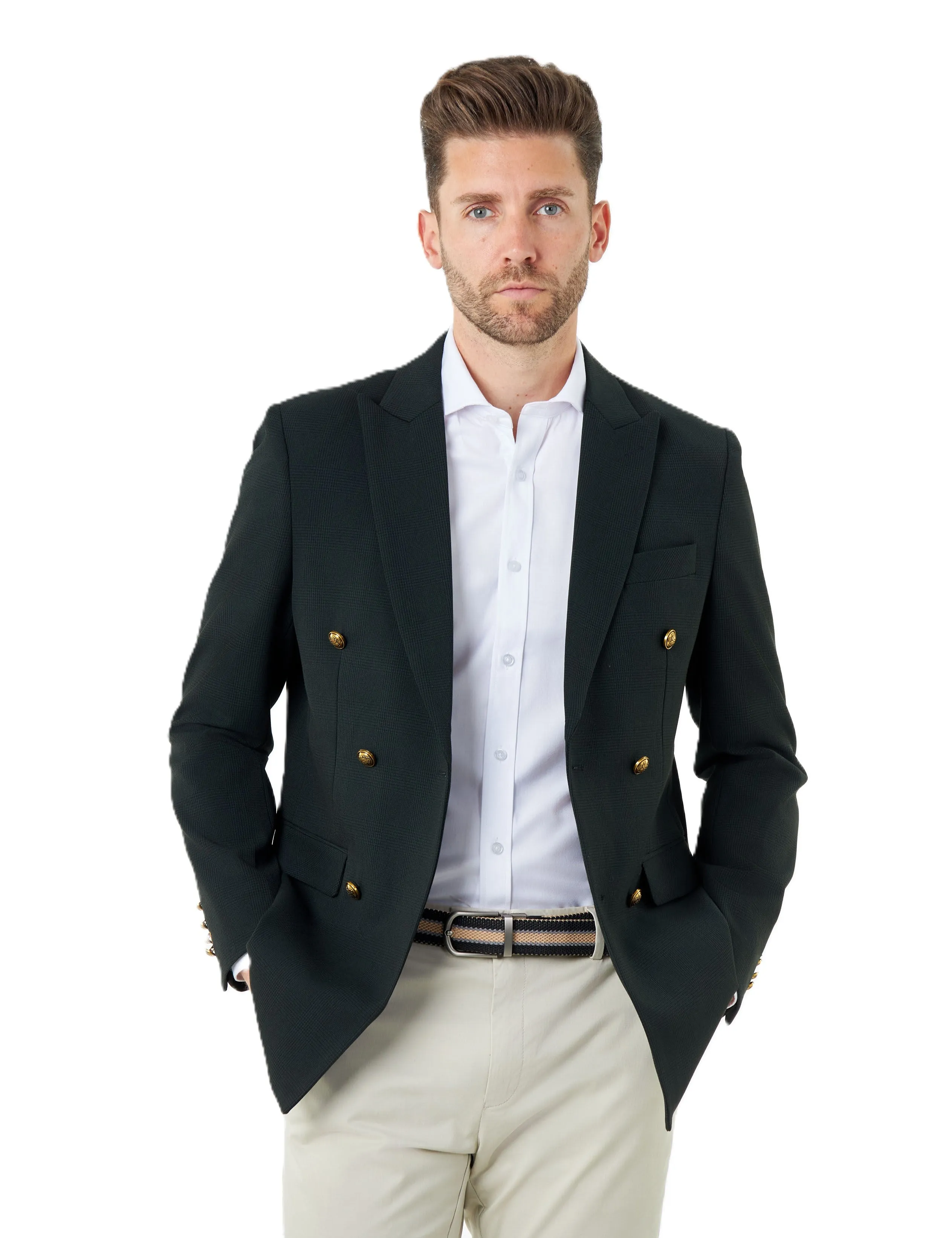 FINLEY – Green Prince of Wales Check Double Breasted Jacket with Chino