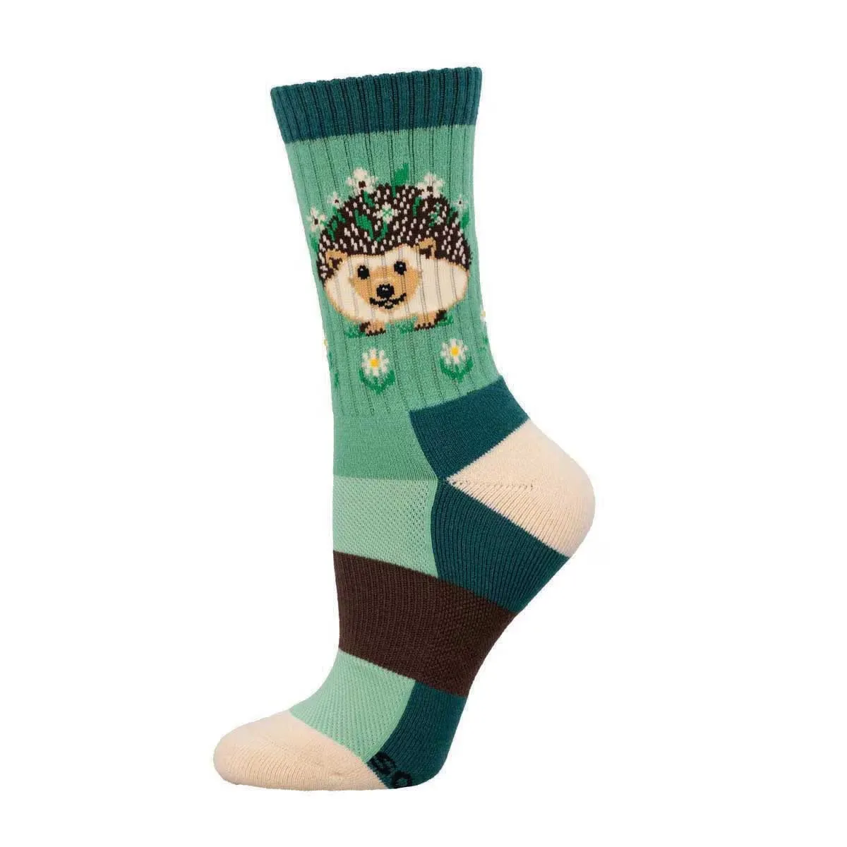 Flowery Hedgehogs (Mint) Merino Wool Unisex S/M Crew Sock