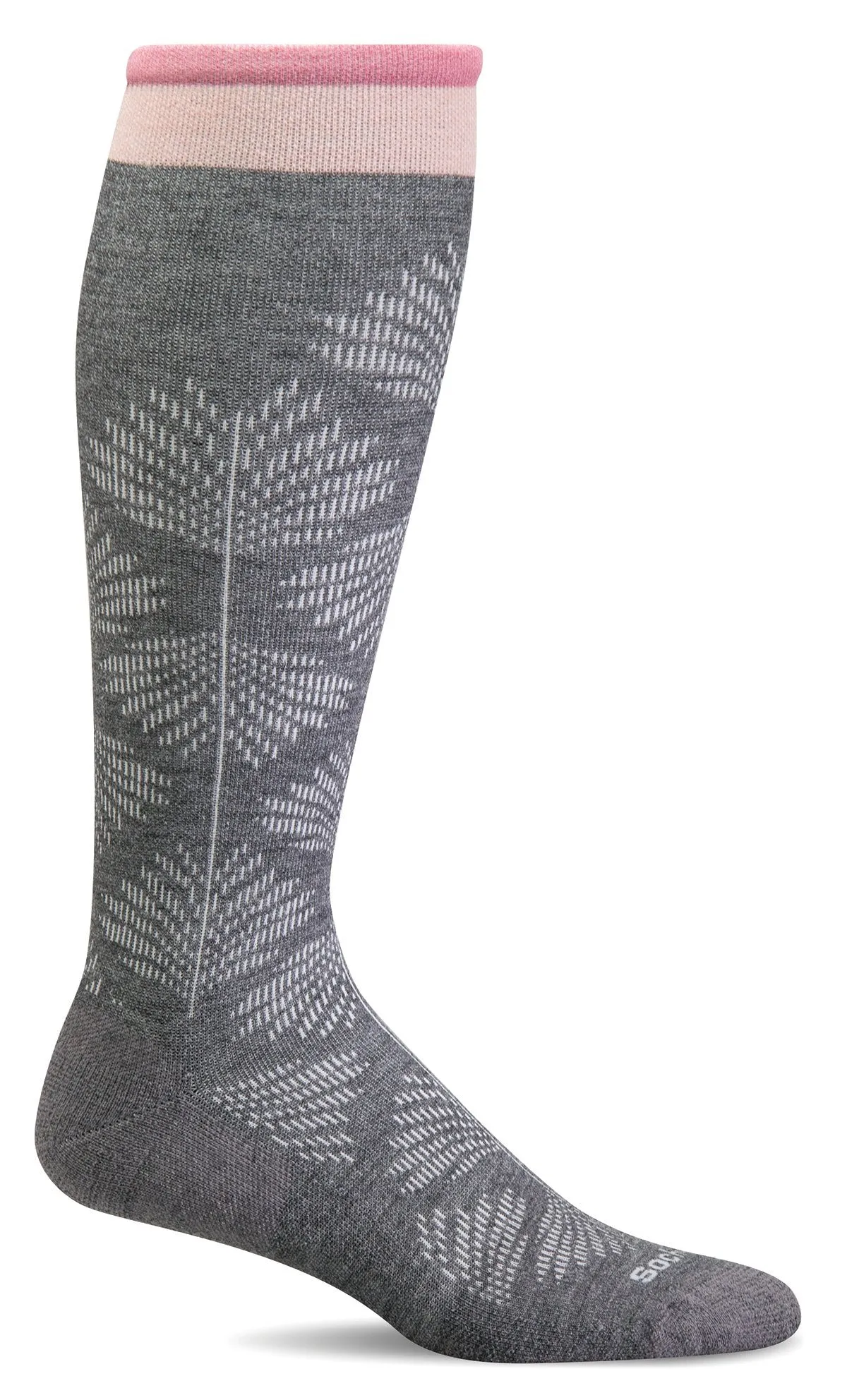 Full Floral Women's Bamboo/Merino Moderate Graduated Compression Socks in Charcoal- Wide Calf Fit