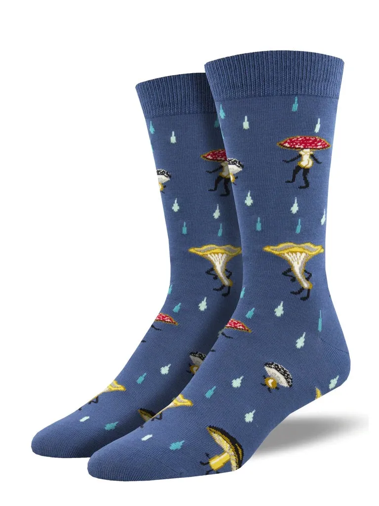 Fungi, Fun Guys (Blue) Bamboo Men's Crew Socks