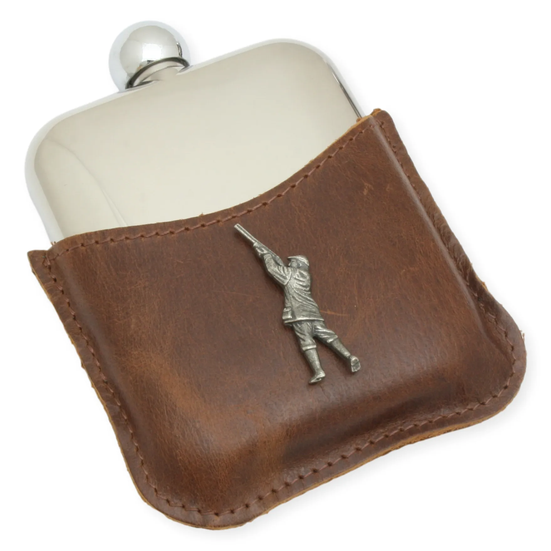 Game Shooter Leather Bound Stainless Steel Hip Flask